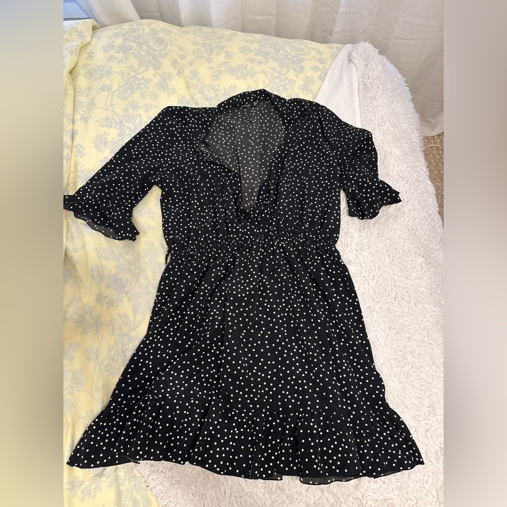 Boohoo Black and White Polkadot Ruffled Tiered Sundress